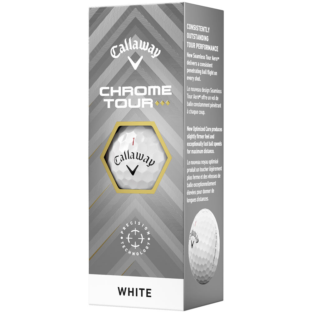 Callaway Chrome Tour TD Golf Balls: Ultimate Speed, Tour Control, White 3-Sleeve