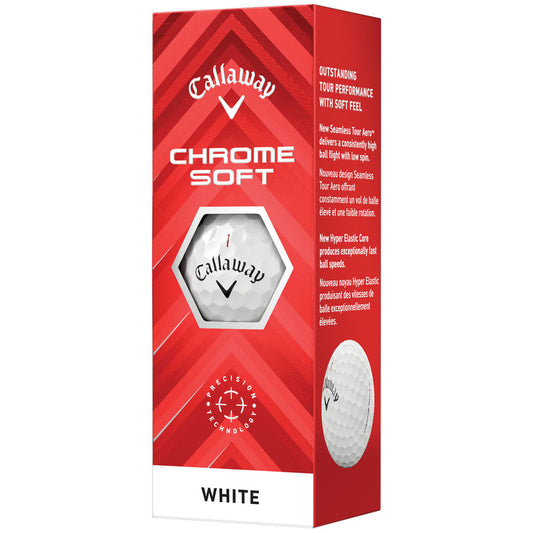 Callaway Chrome Soft White Golf Balls - Tour Performance, Speed, Control, 3-Pack