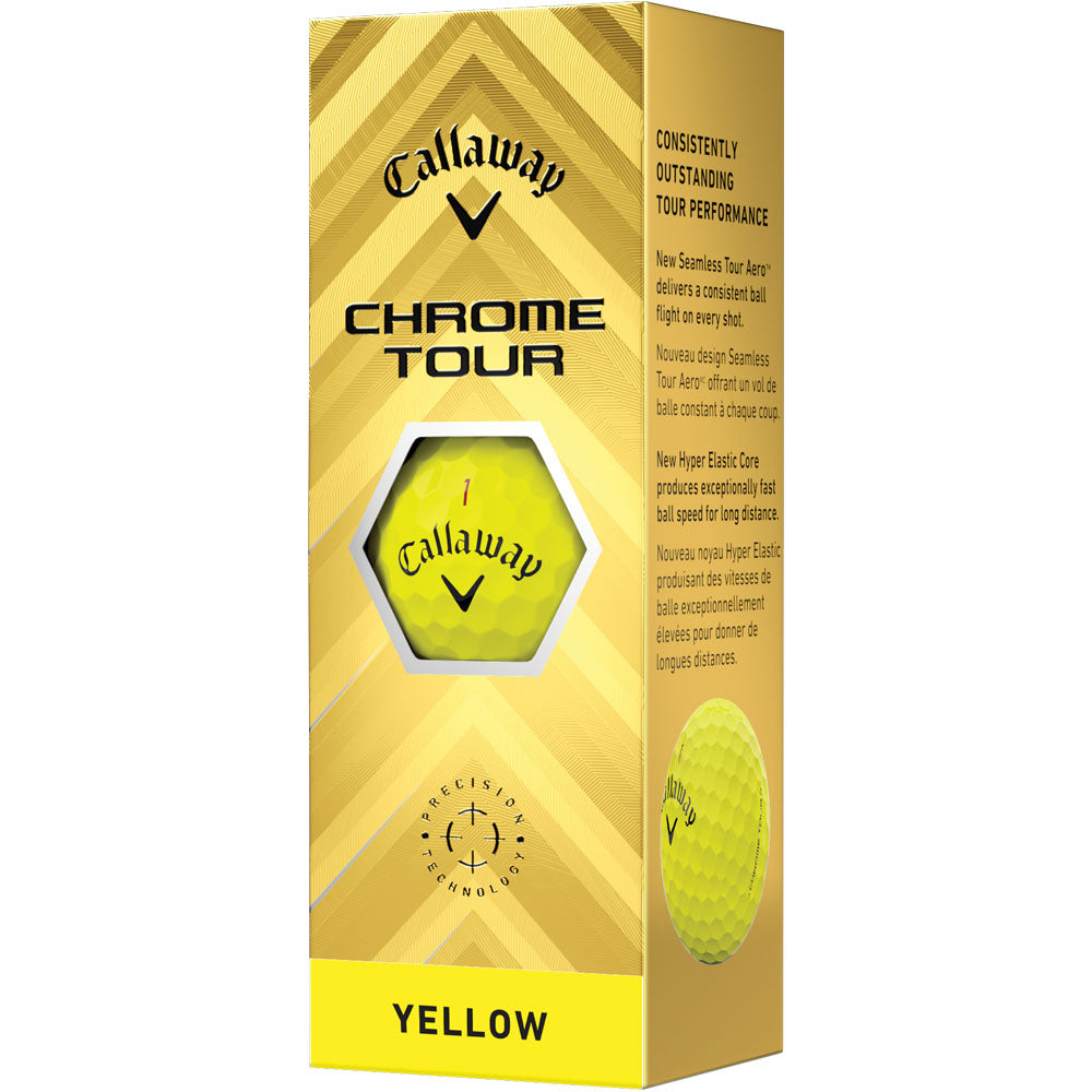 Callaway Chrome Tour Yellow Golf Balls: Hyper Fast Core, Seamless Aero, Distance, Feel